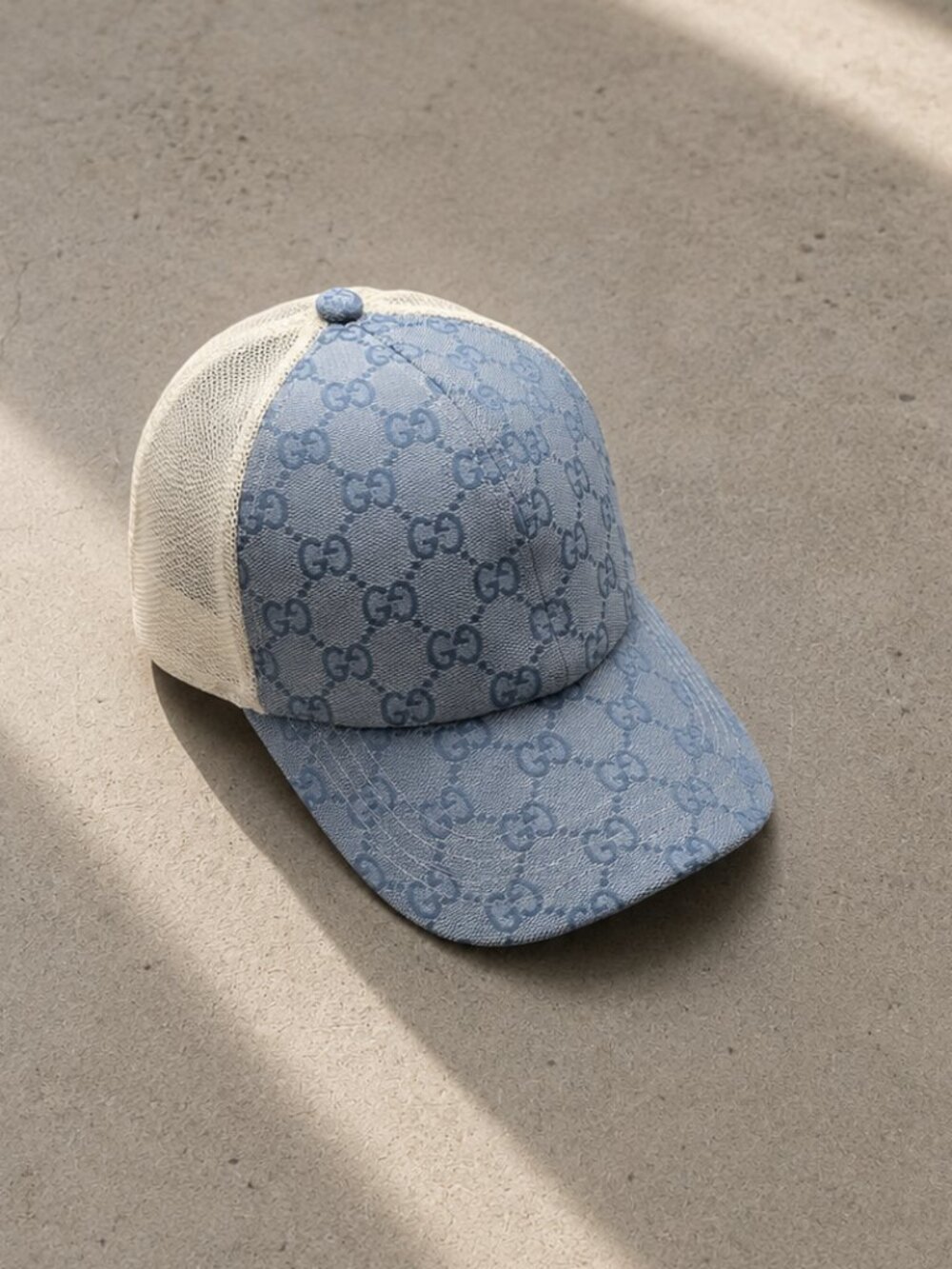 Gucci GG Canvas Trucker Hat Light Blue Monogram Baseball Cap Size M 57cm